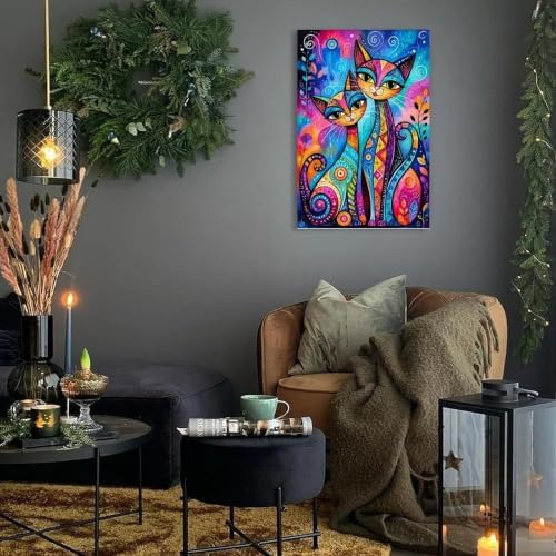 Colorful Cat Portraits Poster Whimsical Cats Canvas Wall Art - Image 2
