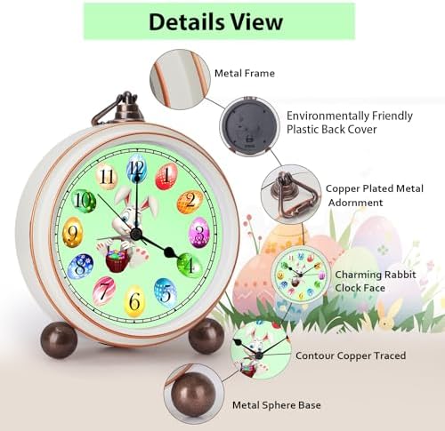 Maxspace 5.2in Cute Easter Egg Metal Table Clock, Quartz Movement Non-Ticking - Image 3