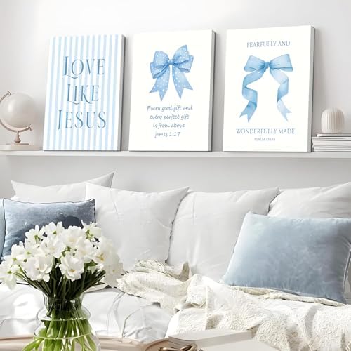 3 Piece Light Blue Bows Bathroom Decor Jesus Teen Girl Room Decor 12x16 In - Image 4