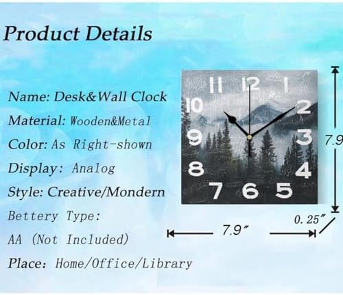 Moderate 8 Inch Square Wall Clock, Spring Foggy Mountain Forestst Trees - Image 3