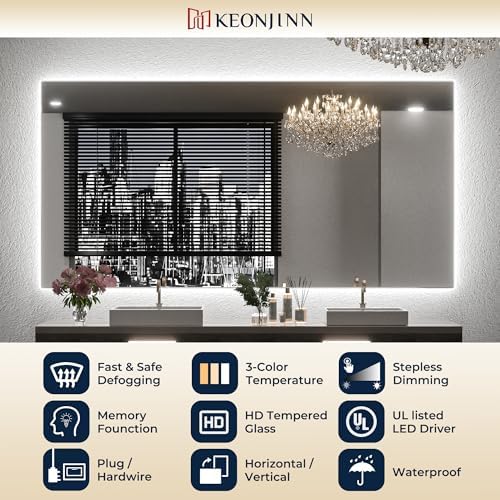 Keonjinn 84" x 32" LED Backlit Mirror Bathroom, HD Tempered Glass - Image 6