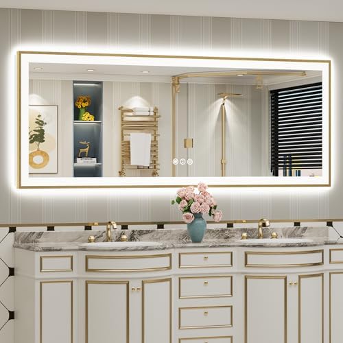 84x32 Gold LED Bathroom Mirror by Awandee