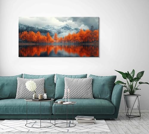 Lasdel Beautiful Autumn Lakeside Forest Landscape Wall Art - Image 7