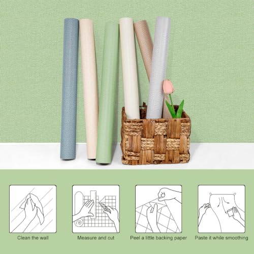 Peel and Stick Grasscloth Wallpaper Texture Green Faux Linen Contact Paper Self - Image 4