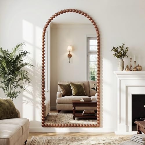 Antok 76" x 34" Arched Full Length Mirror, Antique Beaded Frame Floor Standing - Image 3