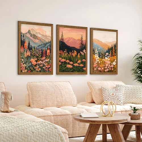 3 Piece Wildflower Mountain Wall Art Colorful Landscape Canvas Art 20x30in - Image 5
