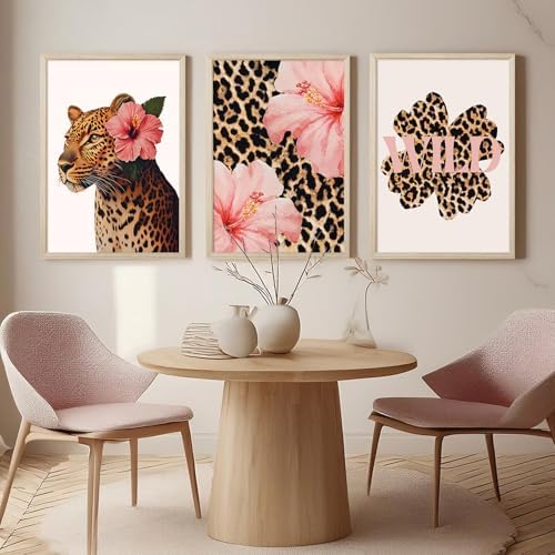 Trendy Leopard Wall Art Pink Cheetah Print Room Decor Leopard Flower Canvas - Image 5