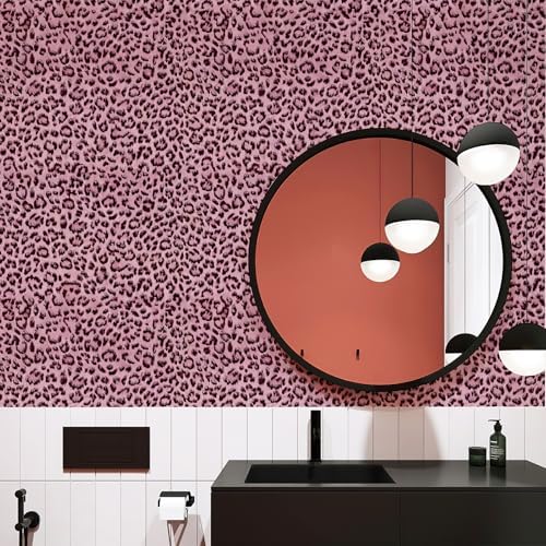 Simon&Siff Leopard Print Peel and Stick Wallpaper 17.3"x400" Black/Pink - Image 4