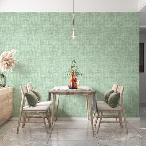 Green Grasscloth Wallpaper A Set of 17.3"x 1181" Peel and Stick Wallpaper - Image 2
