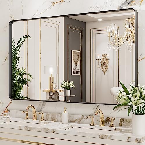 LOAAO 50X30 Inch Black Bathroom Mirror Metal Framed - Image 3