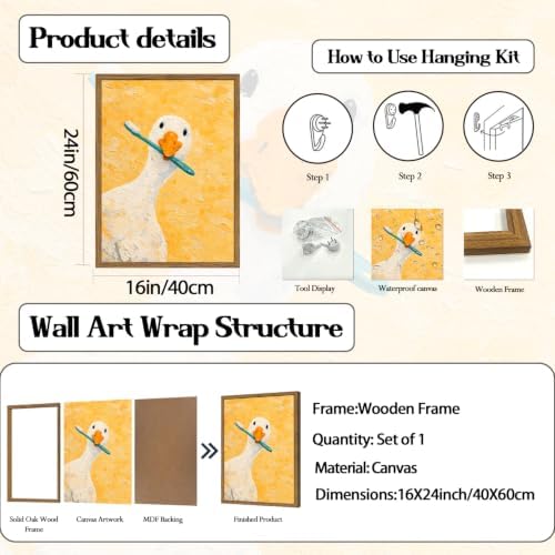 Funny Silly Goose Bathroom Wall Art Cute White Goose Brush Teeth Washroom Wall - Image 3