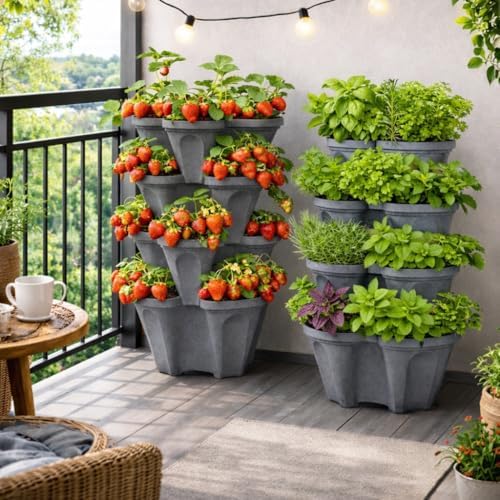 Vertical Garden Planter 4 Tier Stackable System 16 Plants, Space Saving Herb - Image 3