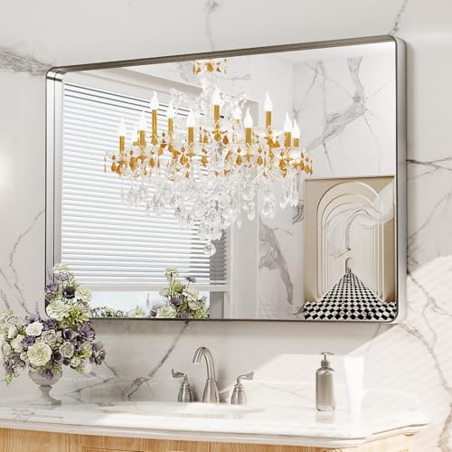 LOAAO 48X32 Inch Brushed Nickel Bathroom Mirror by LOAAO