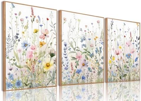 Watercolor Wildflower Framed Wall Art Set of 3, 16x24 inch by Bwodke