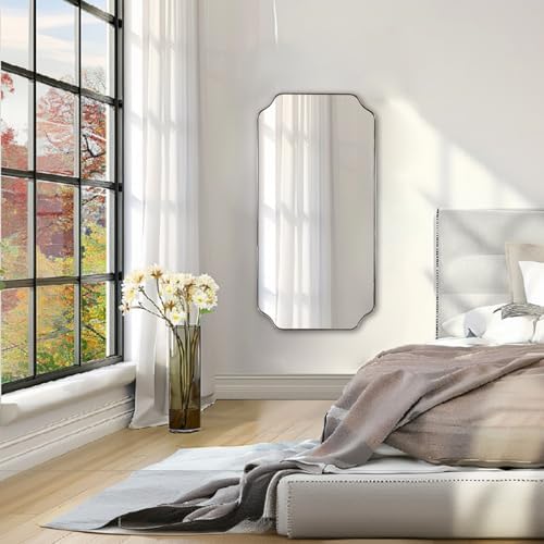 ANDY STAR 24"x48" Large Bathroom Mirror, Chrome Scalloped Wall Mirror, Polished - Image 3