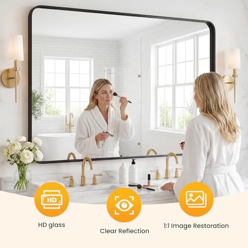 30"x 40" Black Bathroom Mirror for Sink, Rectangle Vanity Mirror - Image 3