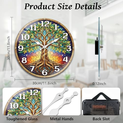 peacoblue Tree Wall Clocks Battery Operated - Image 2