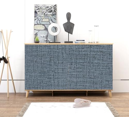 Amiya Grasscloth Wallpaper 17.3"x120" Blue Peel and Stick Faux Fabric Linen - Image 5