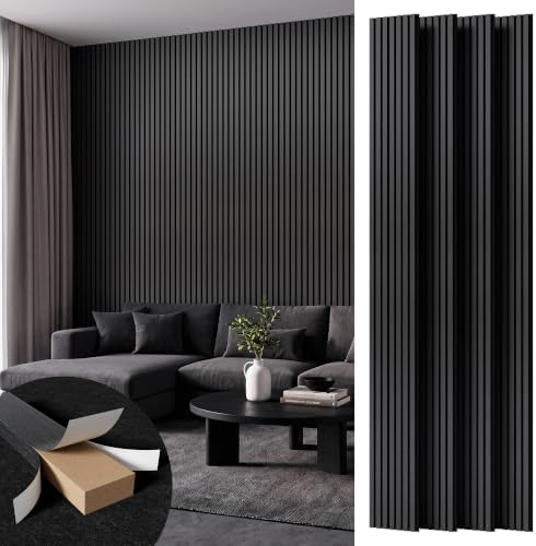 Amsleekey 4-Pack 108″x11″ Acoustic Wood Slat Wall Panels, 8 Hooks by Amsleekey