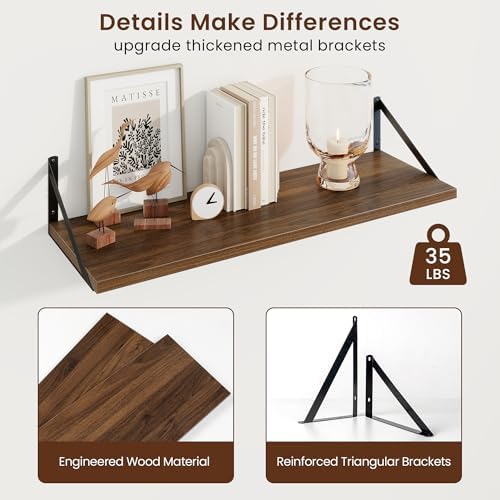 Axeman 30 Inch Floating Shelves, 10 Inch Deep Walnut Wall Shelves Set of 2 - Image 5
