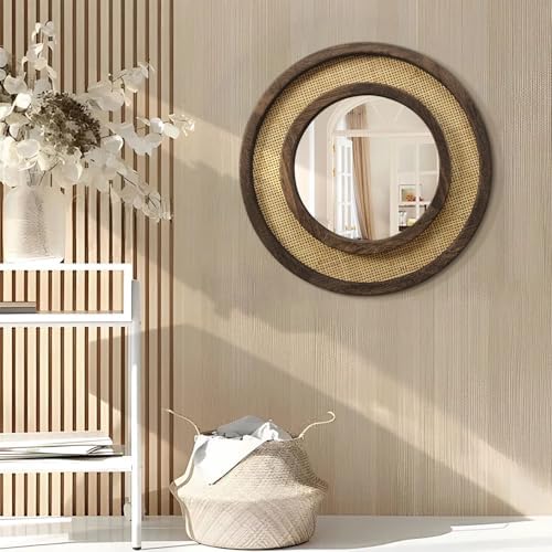JJUUYOU Round Mirror with Wood Frame Circle Mirrors - Image 3