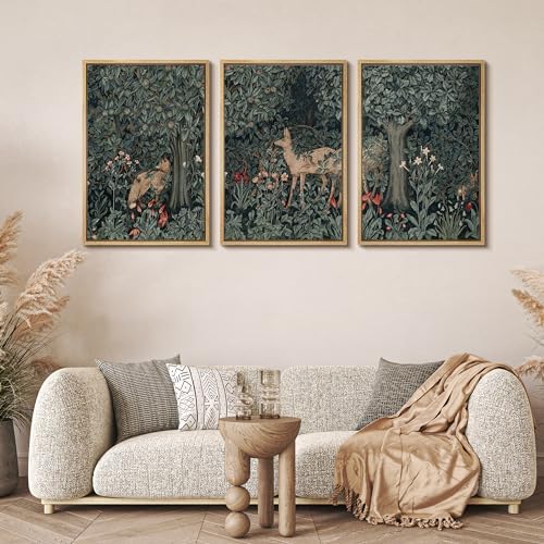 MUDECOR Framed Canvas Print Wall Art Enchanted Forest Fauna Deer Among Flora - Image 4