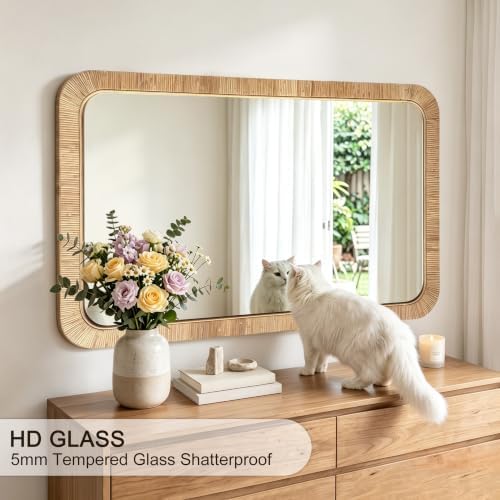 Decorative Rattan Wall Mirror, Boho Bathroom Modern Makeup, Rustic Wall Bohemia - Image 7