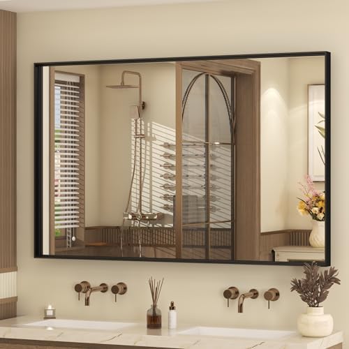 48x30 Inch Black Metal Framed Bathroom Mirror by CHARMOR