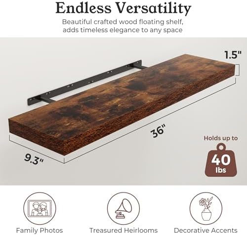 36" Brown Floating Shelves Wood Wall Shelf, Rustic Brown - Image 2