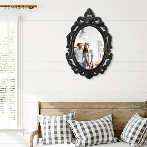 Rustic Vintage Wooden Hanging Oval Mirror - Image 3