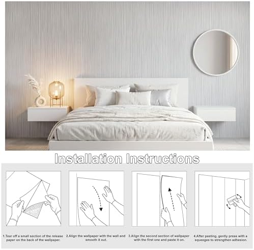 FUKU MON Matte Light Grey Peel and Stick Wallpaper Smooth Flat Printed V-Shaped - Image 7
