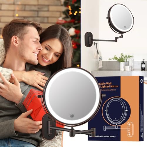 5000mAh Rechargeable Wall Mounted Lighted Makeup Mirror Double Sided 1X30X - Image 7