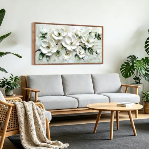 CHDITB 3D Horizontal Magnolia Wall Art, Neutral Beige Textured Wall Decor - Image 6
