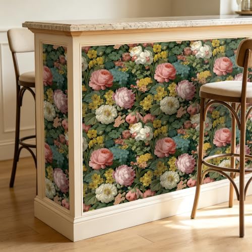 BOKEBEVE Vibrant Green Floral Wallpaper Peel and Stick Vintage 17.5 x 118In - Image 3