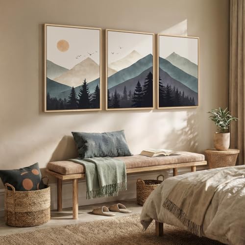 Framed Boho Mountain Landscape 3 Piece Wall Art - Image 2