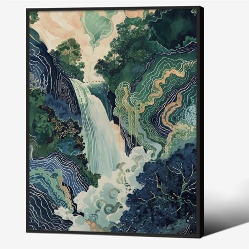 Japanese Landscape Black Framed Prints Poster Abstract Nature Mountain Canvas by Unknown
