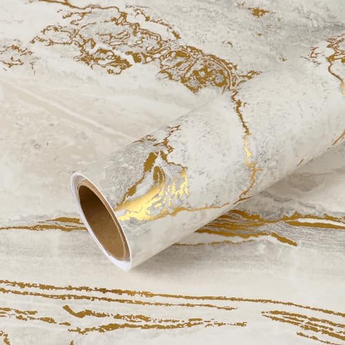 VEELIKE Beige Gold Liquid Marble Contact Paper by VEELIKE