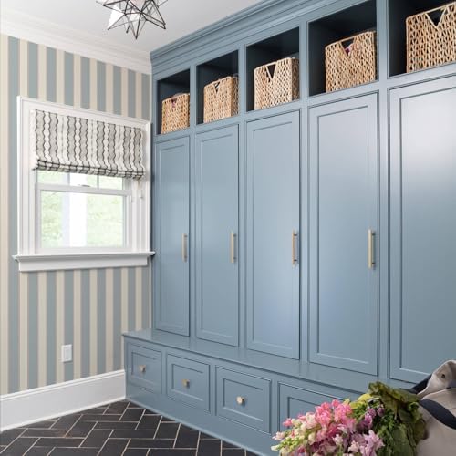 Blue and White Cream Striped Wallpaper Peel and Stick Self-Adhesive Removable - Image 5
