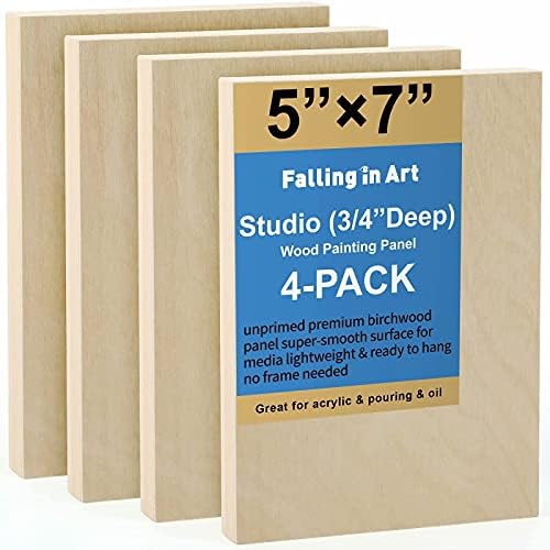Falling in Art 4 Pack 5x7’’ Unfinished Birch Wood Panels Kit by FallinginArt