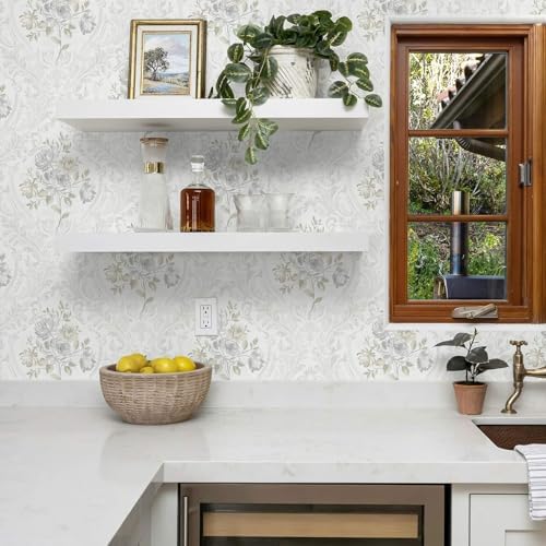Ismoon Floral Peel Stick Wallpaper Vintage White Grey Damask Wallpaper - Image 2