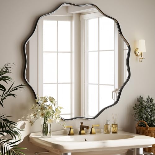 Round Wavy Mirror 42 Inch Bathroom Matte Black - Image 4