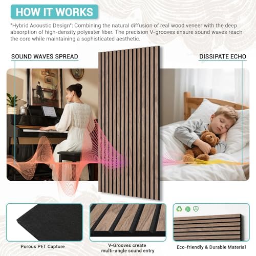 V-Groove Wood Slat Acoustic Panels, 31.2 Sq Ft Self-Adhesive Soundproof Wall - Image 3