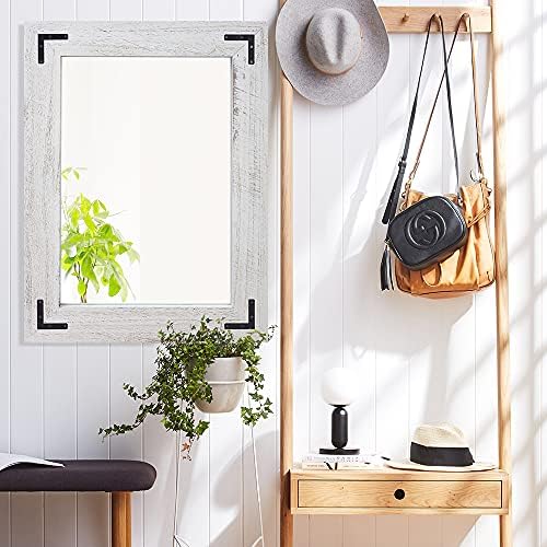 YOSHOOT Rustic Wooden Framed Wall Mirror, Natural Wood Bathroom Vanity Mirror - Image 5