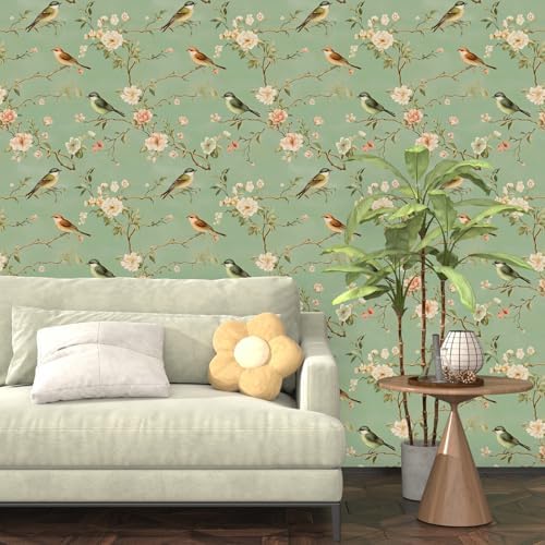 Laatse Vintage Floral Bird Wallpaper Peel and Stick 17.5" × 118" - Image 2
