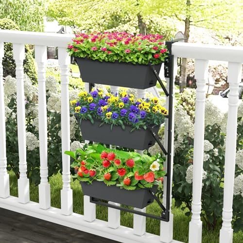 GIANTEX 3-Tier Vertical Railing Planter, Adjustable Hanging Planter Boxes - Image 2