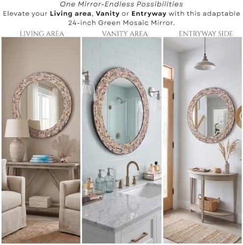 24" Gold Mosaic Wall Mirror, Handmade Round Decorative Mirror - Image 3
