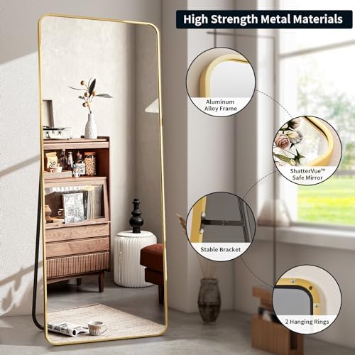 64"x21" Full Length Mirror, Full Body Rounded Corner Rectangle Mirrors - Image 5