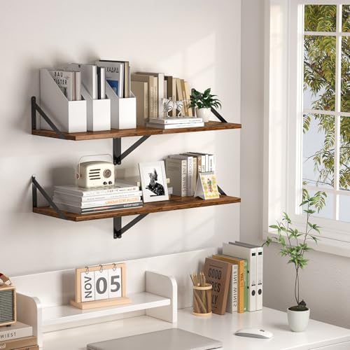 Heimlove 16W x 12D Deep Floating Shelves Set of 2 Rustic Brown - Image 2
