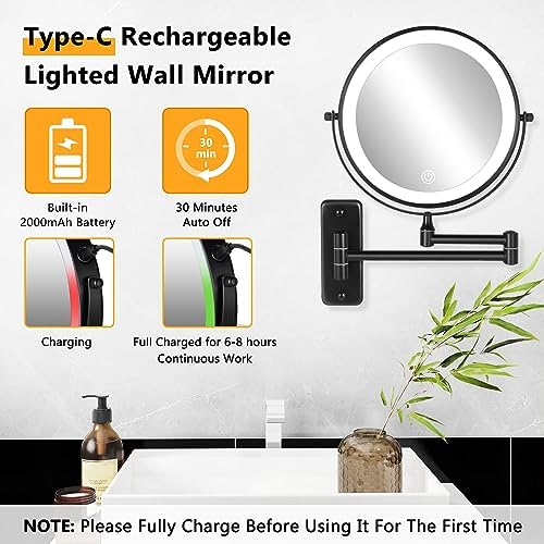 DECLUTTR Rechargeable Wall Mounted Lighted Makeup Mirror, 8 inch 10X Magnifying - Image 2