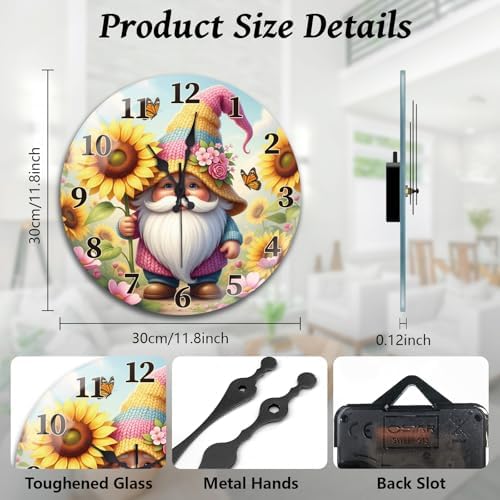 peacoblue Flowers and Gnome Wall Clocks Battery Operated - Image 2